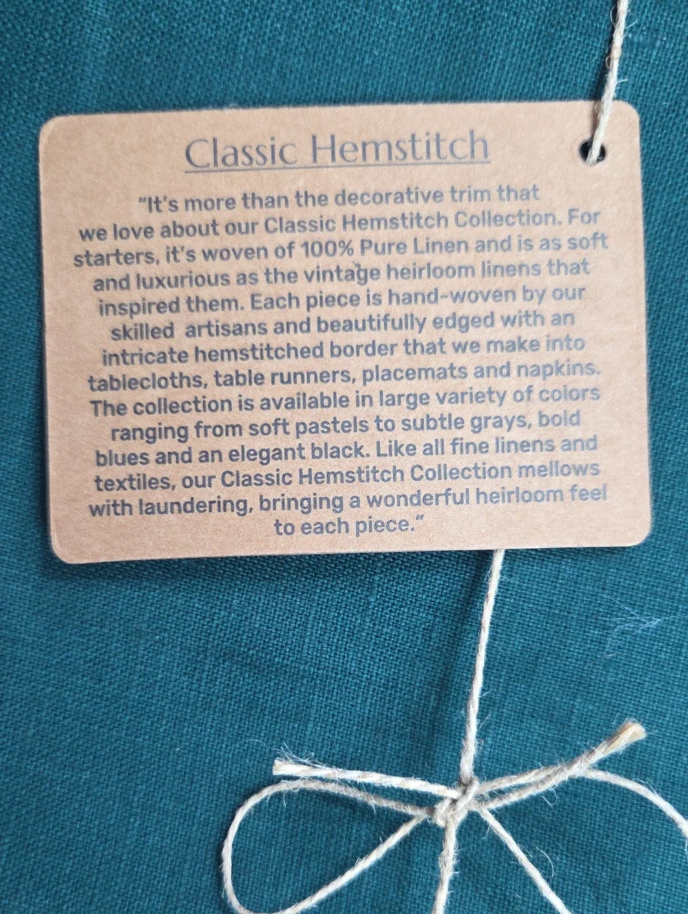 Solino Home Classic Hemstitch Rainforest Green Tablecloth - Home Dining NIB